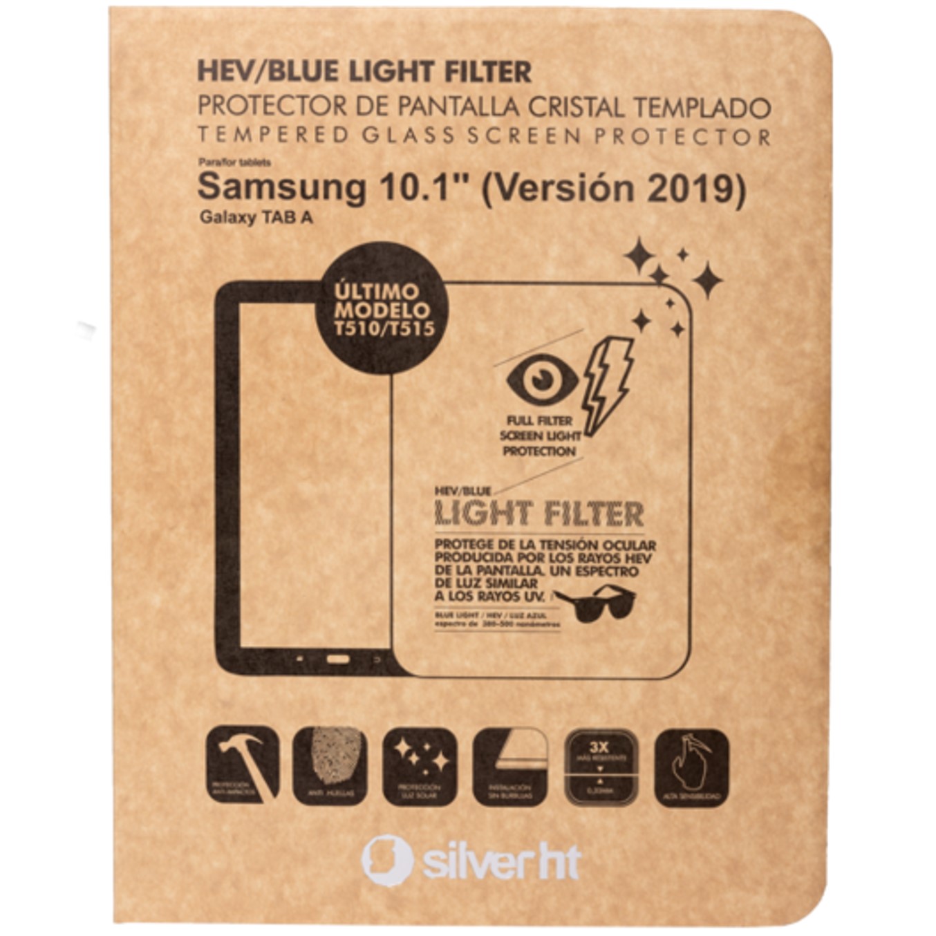 Protector de pantalla silver ht para samsung tab a 2019 10.1pulgadas (t510 - t515) cristal templado blue light