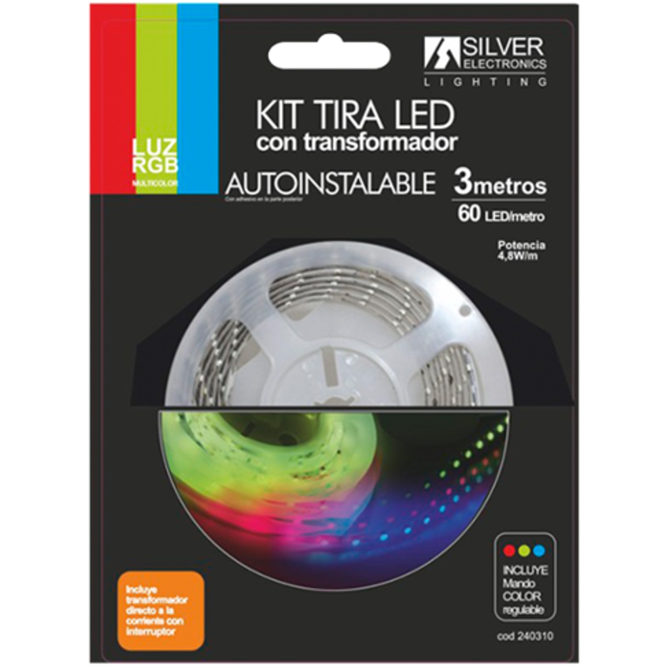 Kit tira led silver electronics 540 lm - m -  3m -  12v -  7.2w - m -  rgb