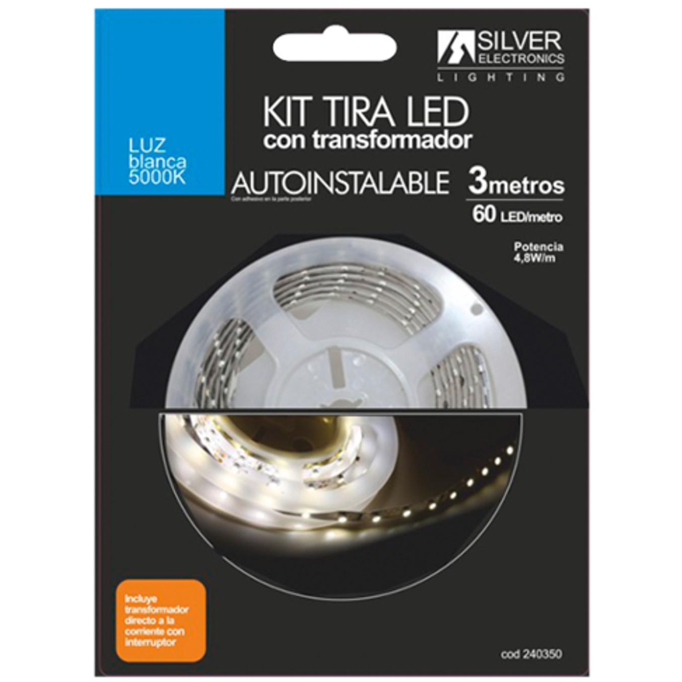 Kit tira led silver electronics 300 lm - m -  3m -  12v -  4.8w - m -  5000k -  luz blanca