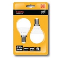 Bombilla led kodak esferica g45 -  e14 -  480lm -  calido 3000k -  6w - 40w -  no regulable blister 2 ud