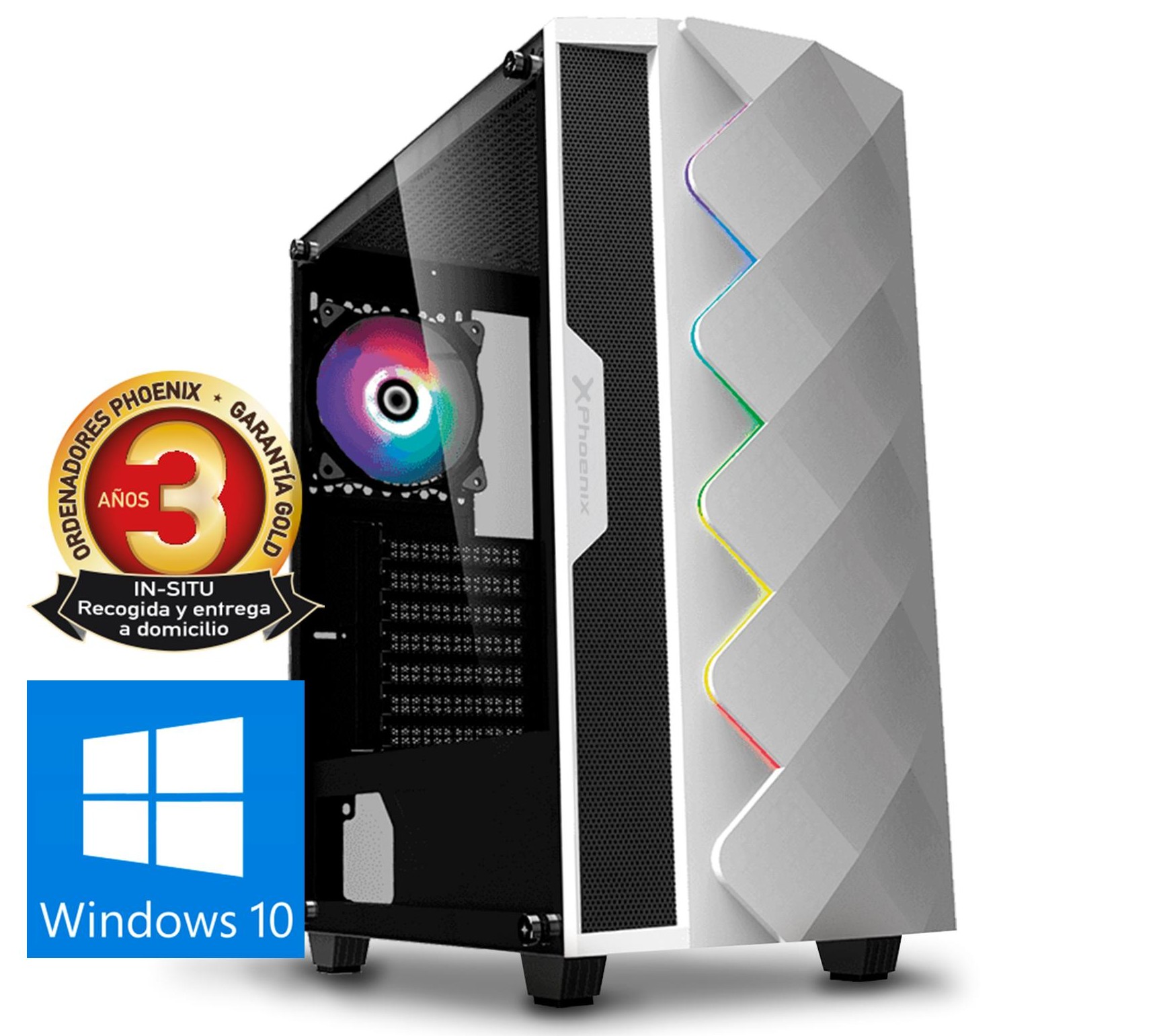 Ordenador phoenix gaming rgb zork 3 white amd ryzen 3 vga vega8 ddr4 2666 240gb ssd 1tb hdd atx rgb pc windows 10