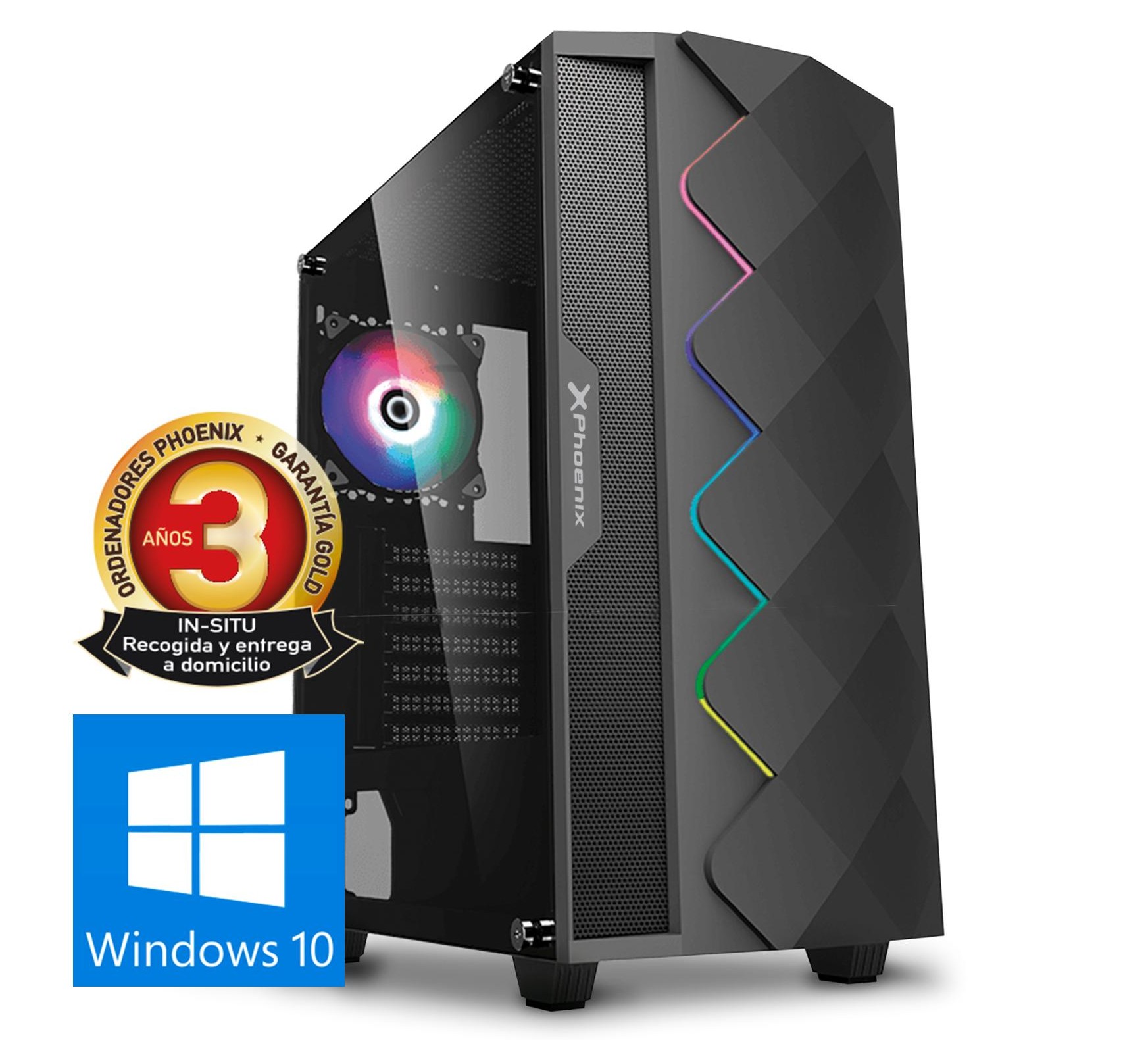 Ordenador phoenix gaming rgb zork 3 black amd ryzen 3 vga vega8 ddr4 2666 240gb ssd 1tb hdd atx rgb pc windows 10