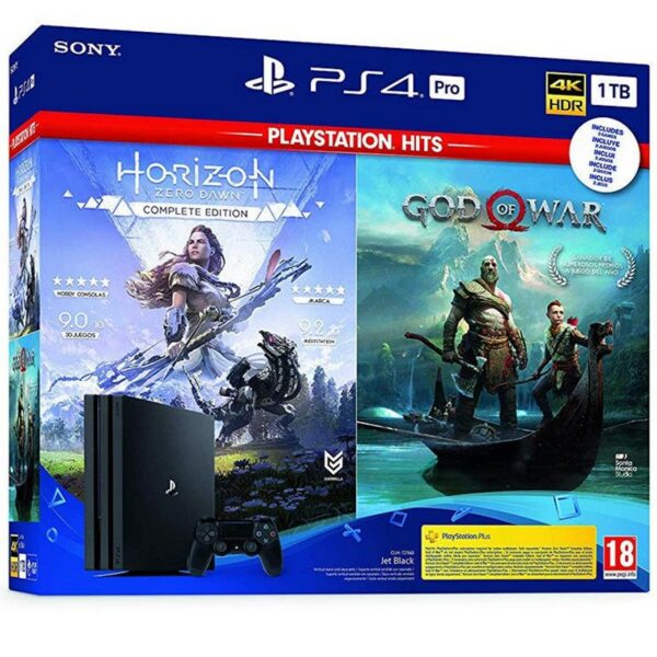 Consola sony ps4 pro 1tb + god of war hits + horizon zero dawn hits