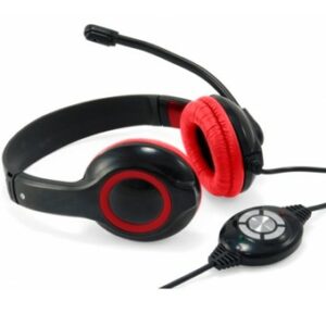 Auricular conceptronic usb + microfono flexible control de volumen negro - rojo