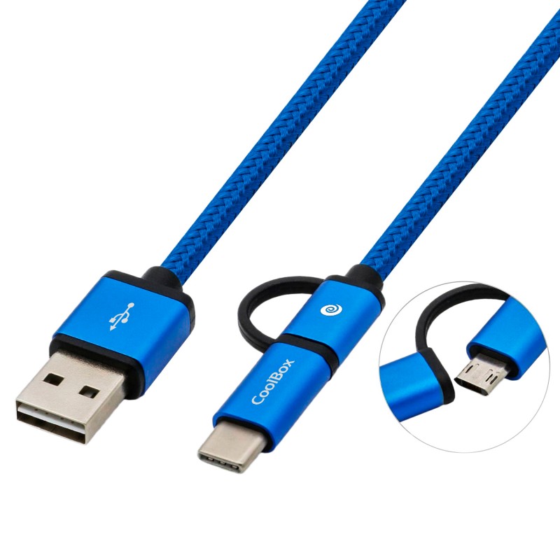 Cable multiusb2.0 coolbox carga mas datos microusb usb - c usb - a 1m.