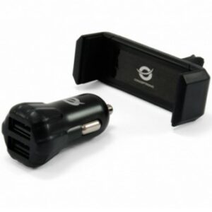 Cargador de coche usb conceptronic 2 puertos usb + soporte smartphone