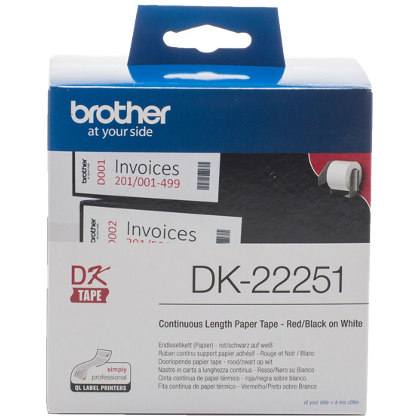 Etiquetas cinta continua brother dk22251 negro -  rojo  62mm 15.24m