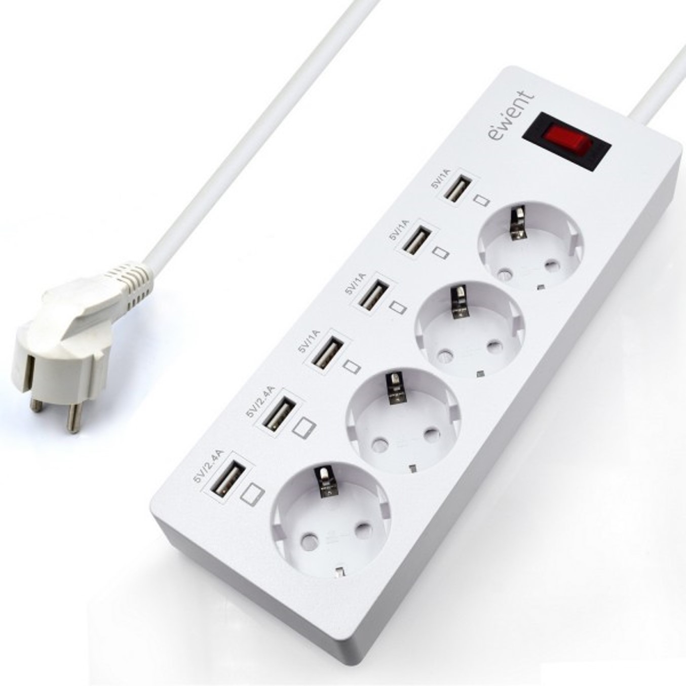 Regleta ewent 4 tomas shucko con 6 puertos usb 6 a y 1.8 metros de cable