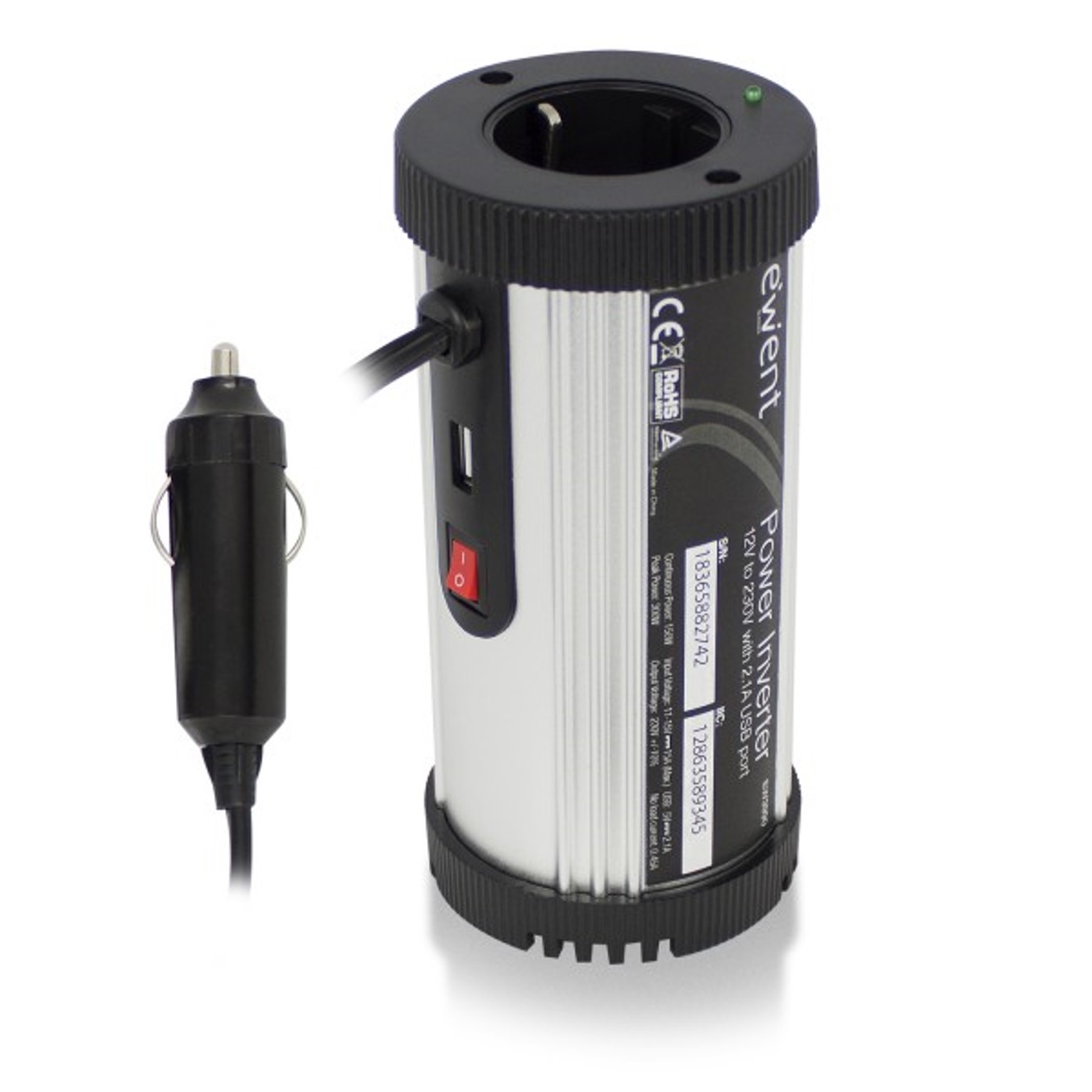 Transformador inversor de potencia ewen de 12v a 230v 150w con puerto usb 2.1a