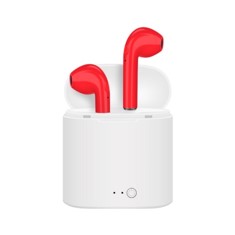 Auriculares bluetooth intrauditivos manos libres i7 rojo con estuche de carga blanco