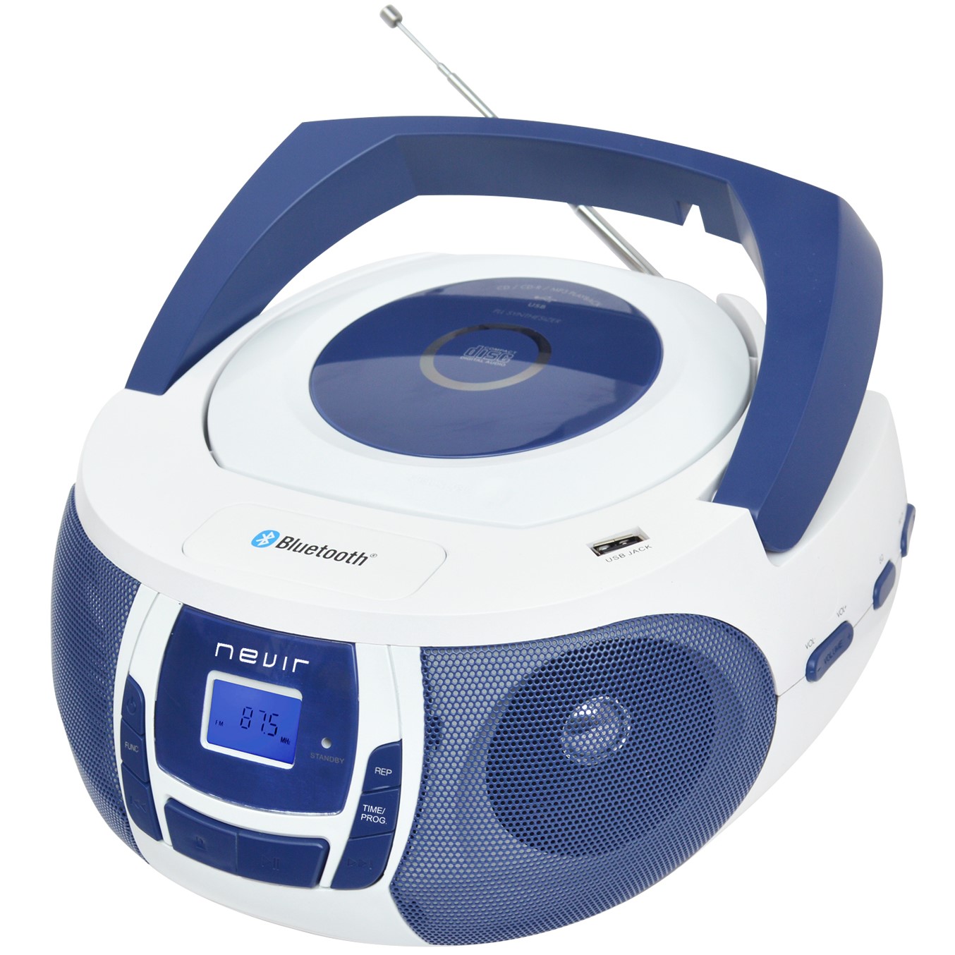 Radio cd mp3 portatil nevir nvr -  481ub blanco azul - bluetooth