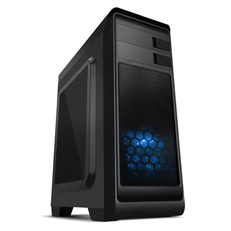 Caja ordenador gaming nox modus atx  usb 3.0 azul y negra sin fuente