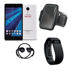 Telefono movil smartphone woo casiopea 3 blanco 5pulgadas + pulsera de actividad +  brazalete impermeable + auriculares deportivos