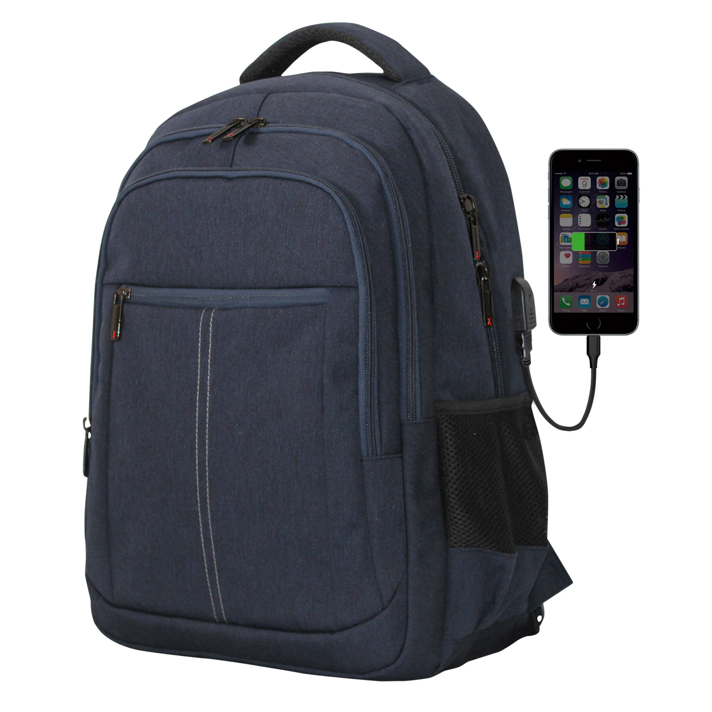 Mochila phoenix boston para portatil hasta 15.6 pulgadas -  con cable usb - viaje - azul