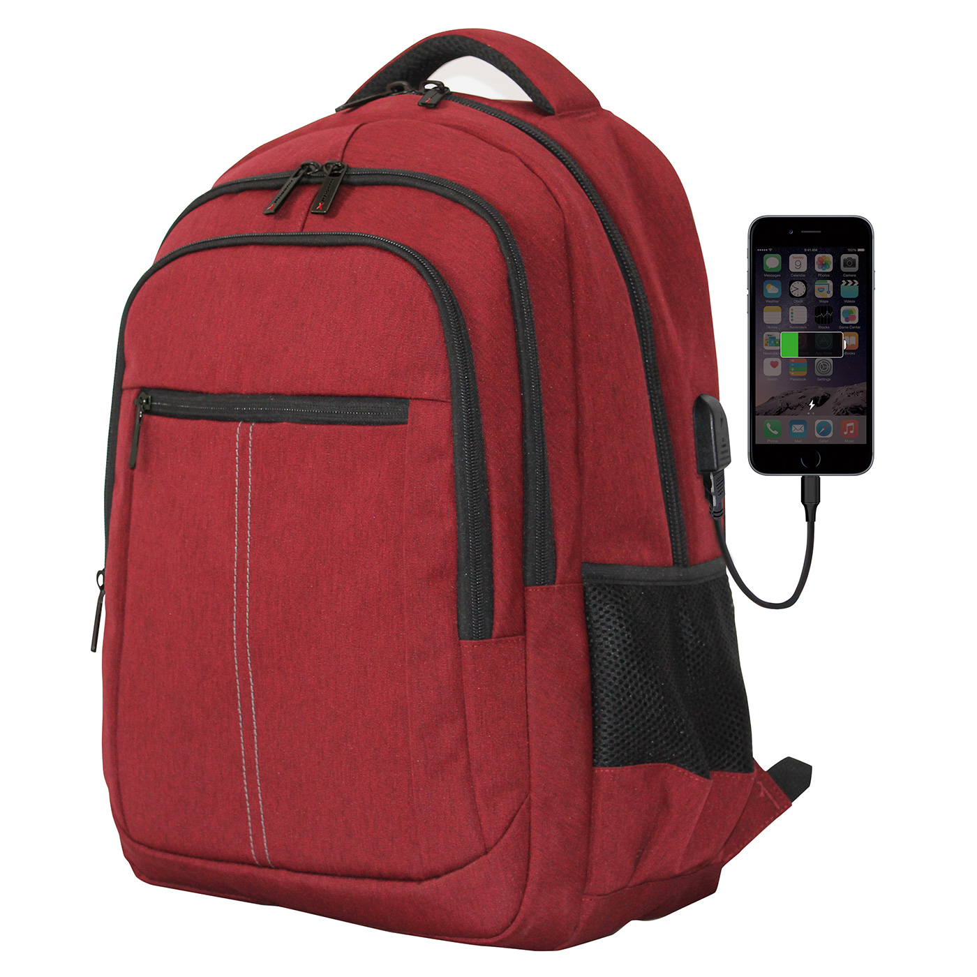 Mochila phoenix boston para portatil hasta 15.6 pulgadas -  con cable usb - viaje - rojo