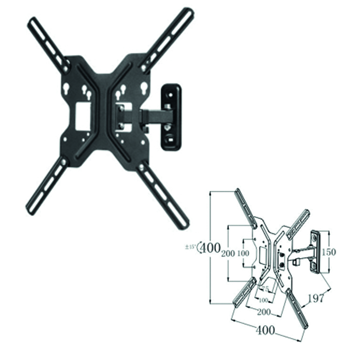 Soporte articulado de pared phoenix para tv - monitor rotacion 180º hasta 55pulgadas inclinacion 15º vesa 400x400 hasta 25kg negro