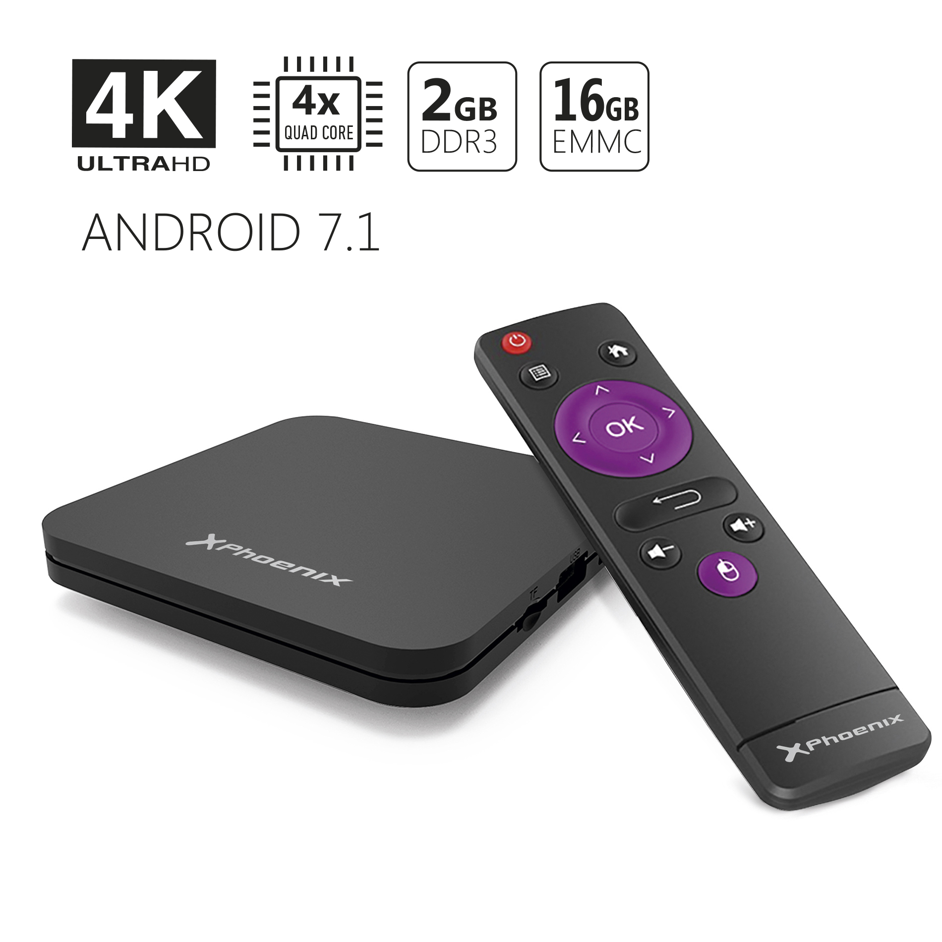 Android tv box 4k phoenix - android 7.1 tv nativo - 2gb ram - 16gb rom - cortex - a53 - gpu - mali 450 - diseño delgado