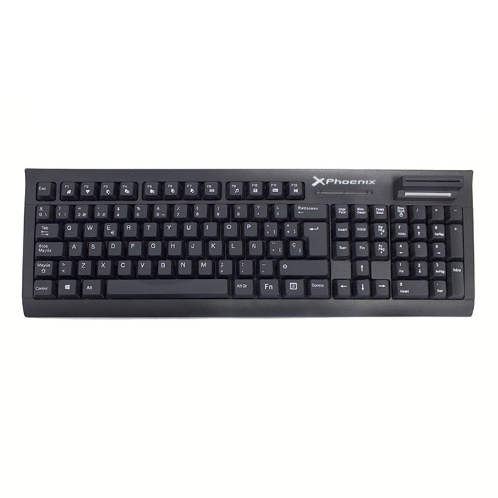 Teclado qwerty español phoenix phkeysmartcard con cable usb -  lector de tarjeta chip integrado inteligente dni smart card valido para windows negro