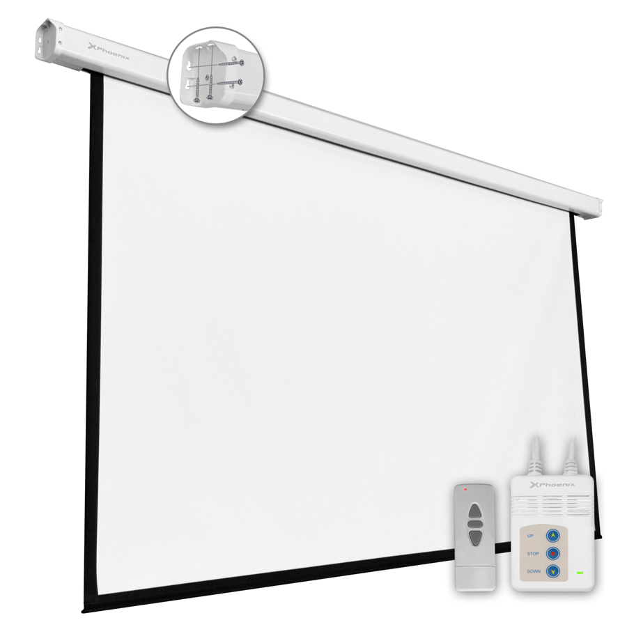 Pantalla electrica videoproyector pared y techo phpantalla - 300 phoenix 169´´ ratio 1:1 - 4:3 - 16:9 3m x 3m posicion ajustable  - carcasa blanca - tela super resistente