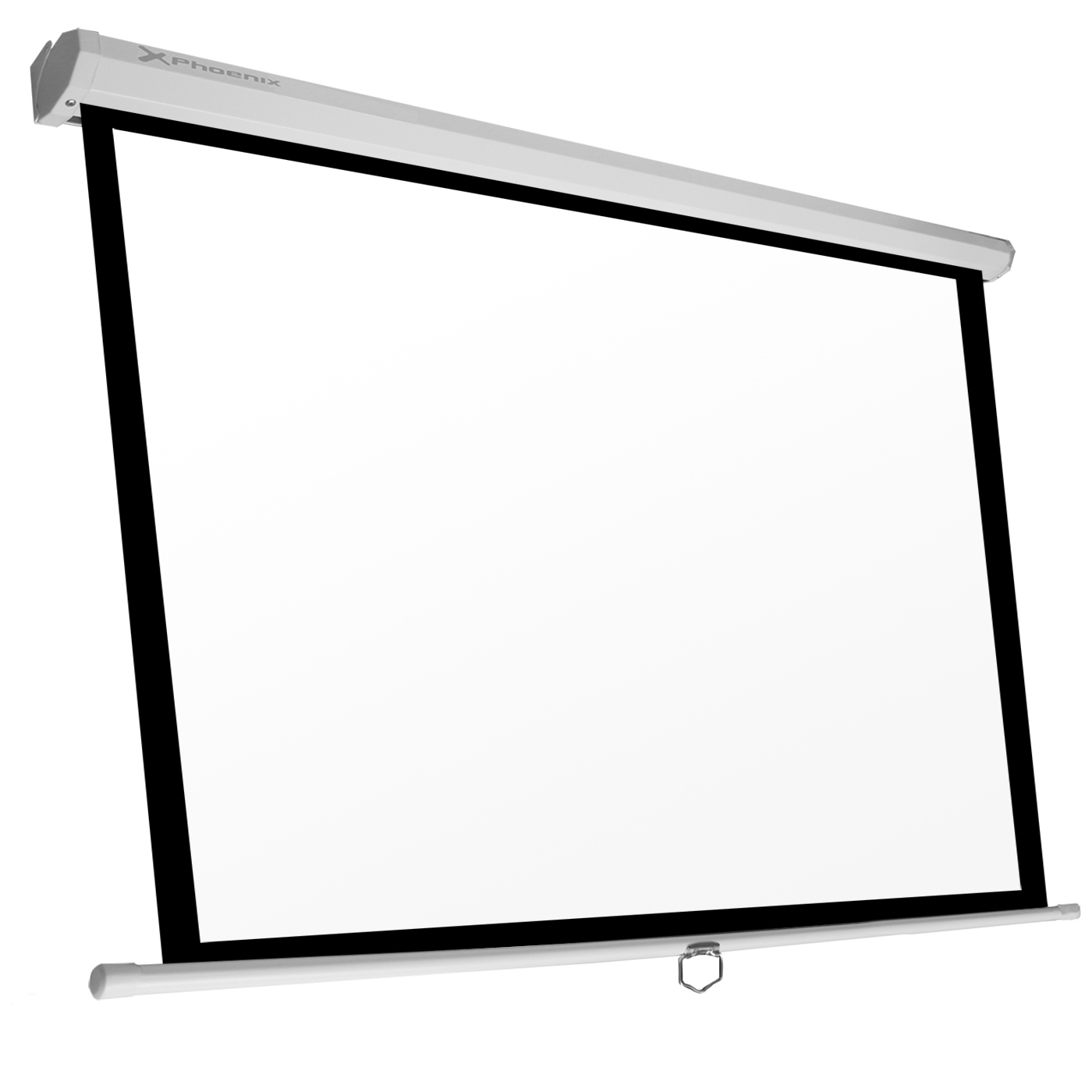 Pantalla manual videoproyector pared y techo phoenix 169´´ ratio: 1:1 - 4:3 - 16:9 -   3m x 3m posicion ajustable - carcasa blanca - tela super resistente