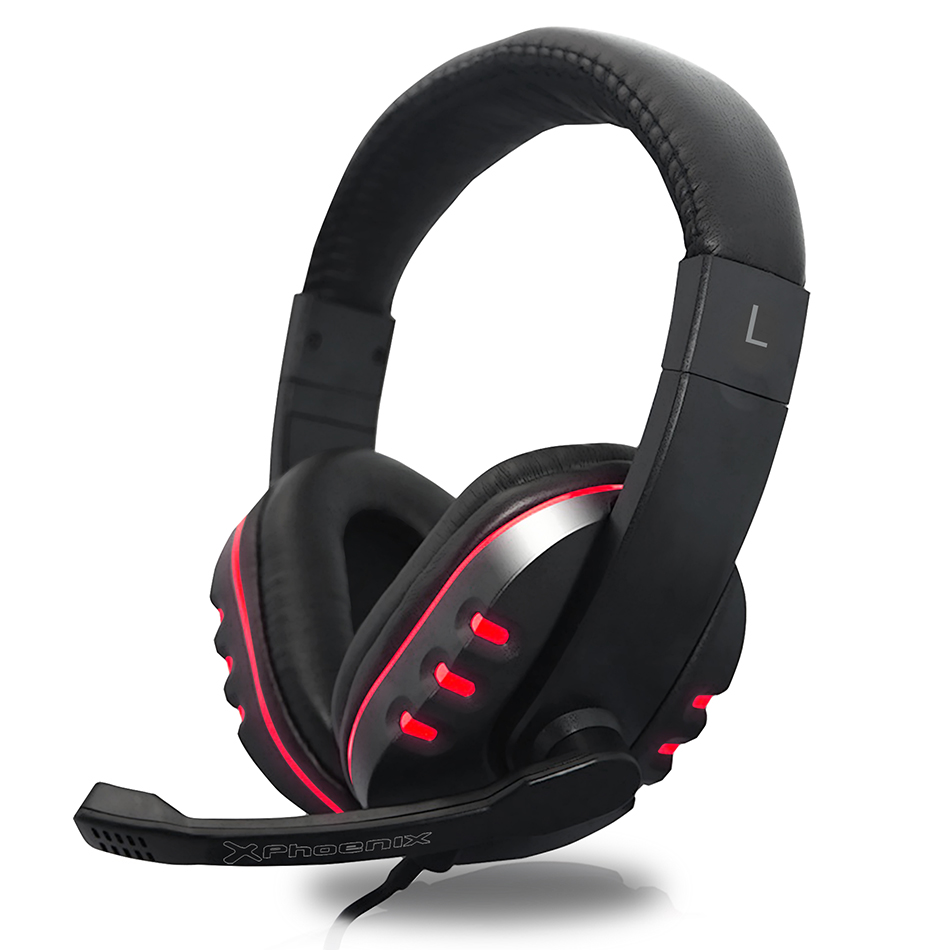 Auriculares con microfono phoenix hydra gaming jack - controlador volumen y mute en cable - cable trenzado - led rojos - negro y rojo