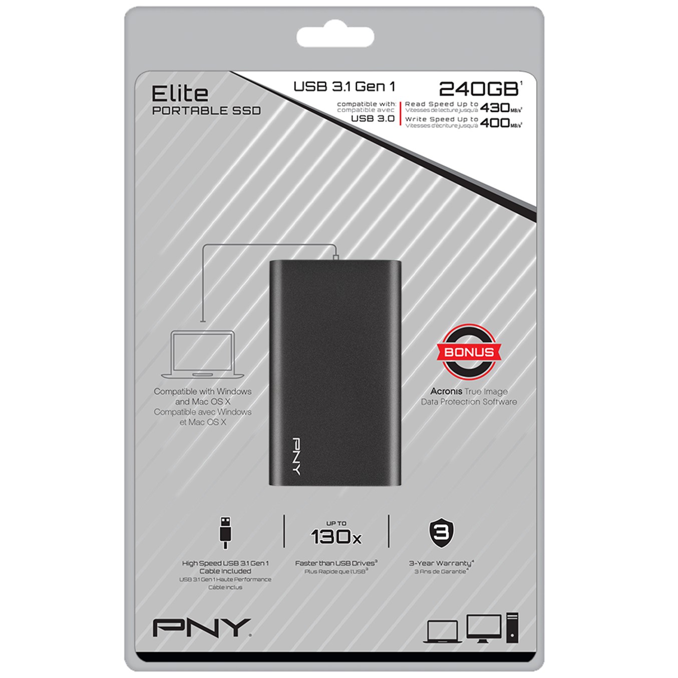 Disco duro externo solido hdd ssd pny cs1050 240gb usb 3.1 negro