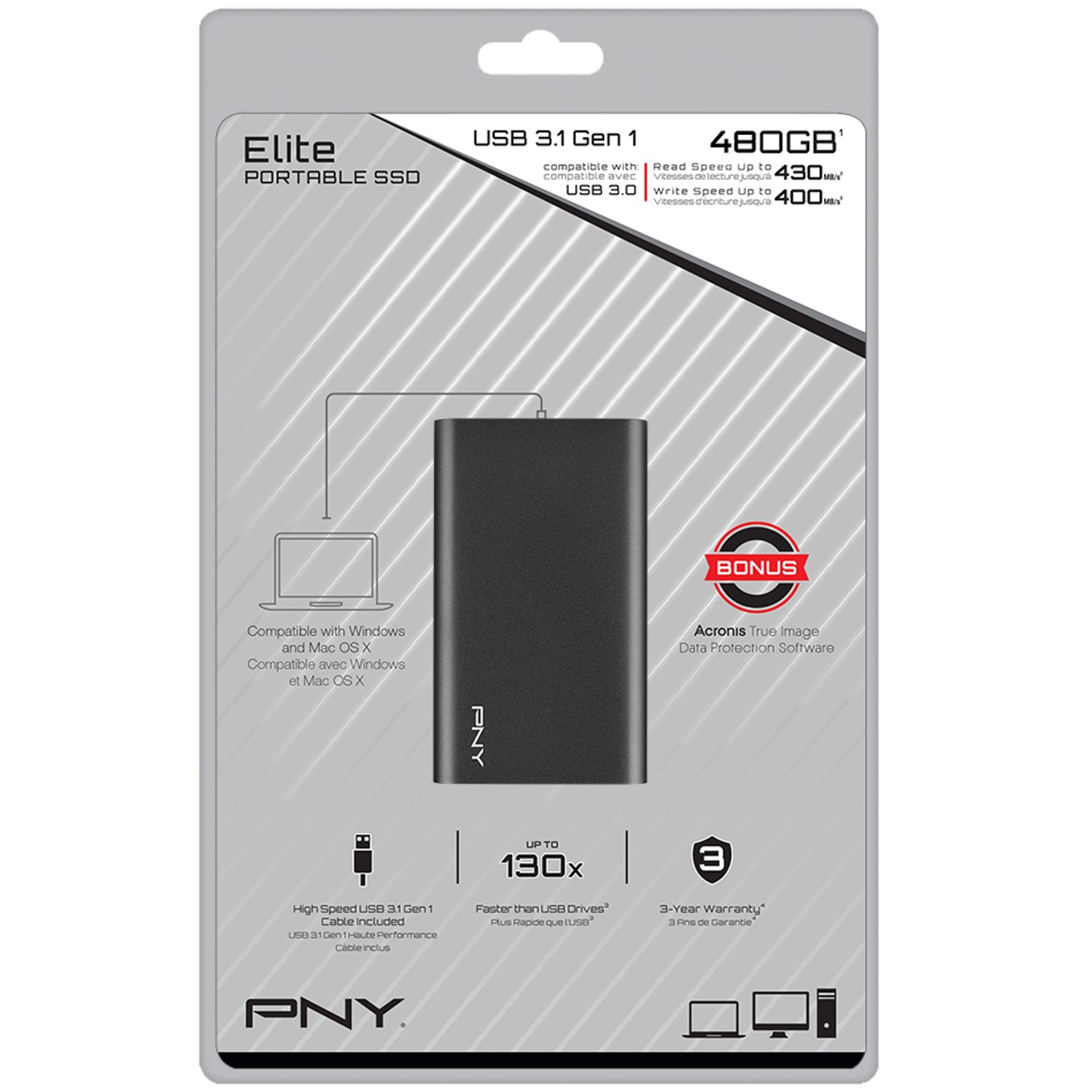 Disco duro externo solido hdd ssd pny cs1050 480gb usb 3.1 negro