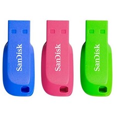 Memoria usb 2.0 sandisk 16gb cruzer blade pack 3 azul - verde - rosa