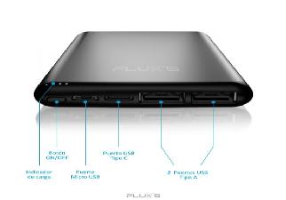 Bateria externa flux´s 10.000 con carga inalambrica  - power bank - micro usb - tipo c - 2 salidas usb