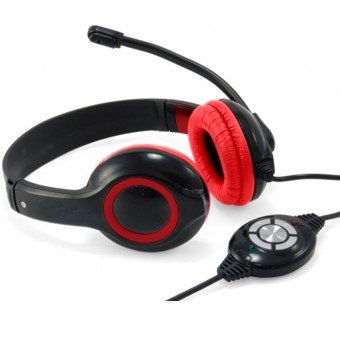 Auricular conceptronic usb + microfono flexible control de volumen negro - rojo
