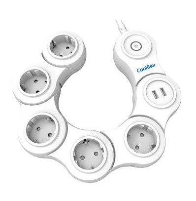 Regleta articulada coolbox de 5 tomas con cargador usb