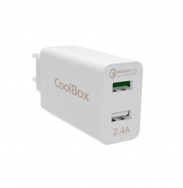 Cargador coolbox de pared 5v x1 usb smart x1 usb quickcharge 3.0