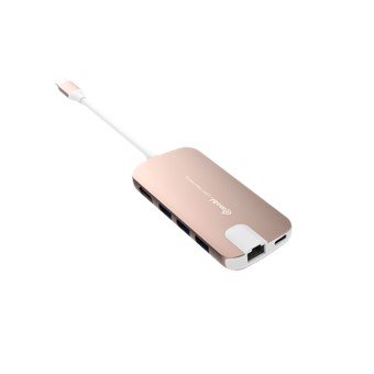 Hub usb tipo c silver ht 5 en 1 -  3 usb 3.0 -  hdmi -  rj45 + lector microsdhc -  rosa
