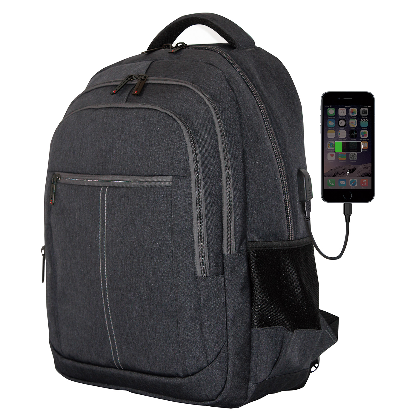 Mochila phoenix boston para portatil hasta 15.6 pulgadas - con cable usb - viaje - negra