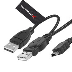 Cable phoenix 2 conectores usb 2.0 a - mini usb b 5 pines (para extra corriente dispotivio externo) 1.5 m negro