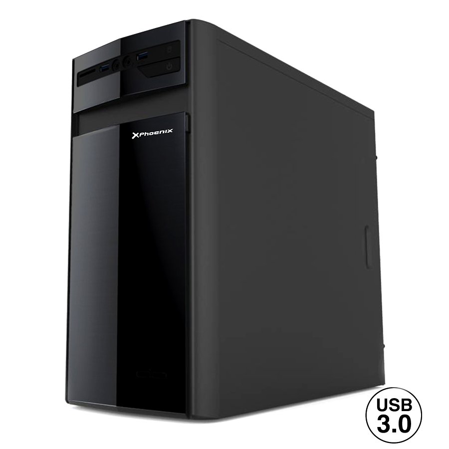 Caja ordenador semitorre micro atx oem phcajamicroatx3  1* 3.0 usb 1* 2.0 usb sin fuente black glossy  negro brillante