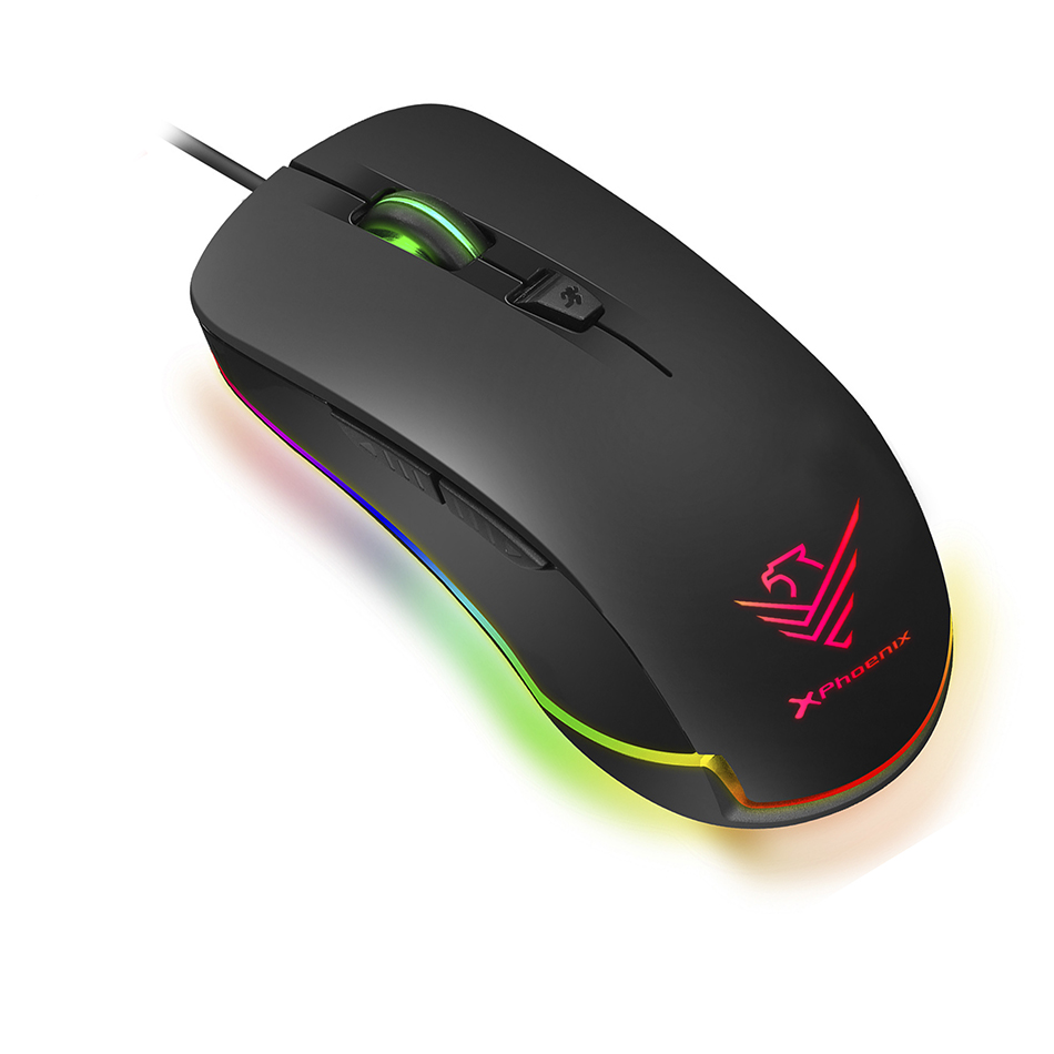 Raton optico programable mouse phoenix gaming rgb - 4800 dpi - 6 botones configurables - 5 modos de iluminacion - acabado goma - negro