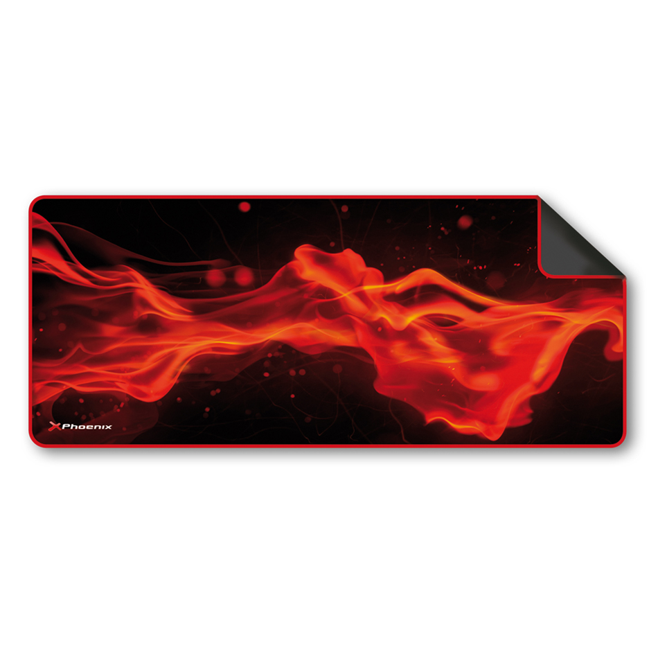 Alfombrilla phoenix phfactorpad - xl gaming para mouse raton y teclado tamaño xl 900 x 380  x 3 mm silicona suave antideslizante rojo y negro