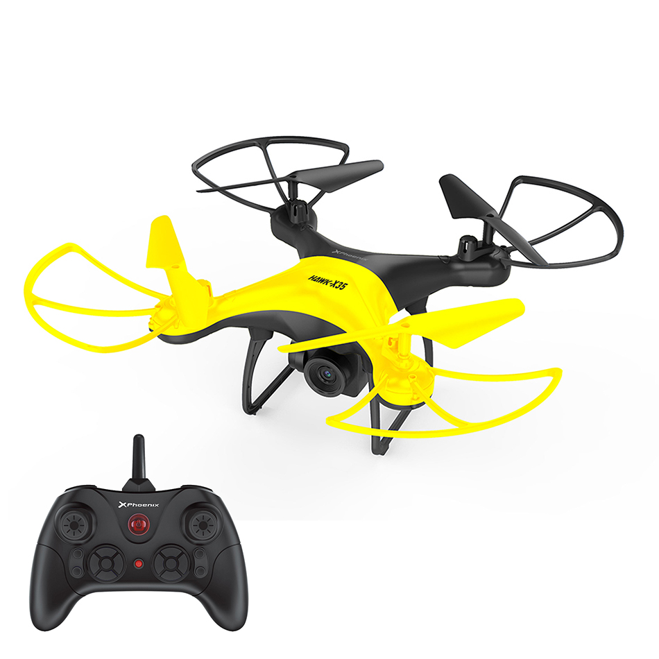 Drone hawk - x35 phoenix - 6 ejes -  control via movil - estabilizador altura hovering - camara 720p  wifi fpv - sin cabeza - auto despegue y aterrizaje - luces led - 3 velocidades - negro
