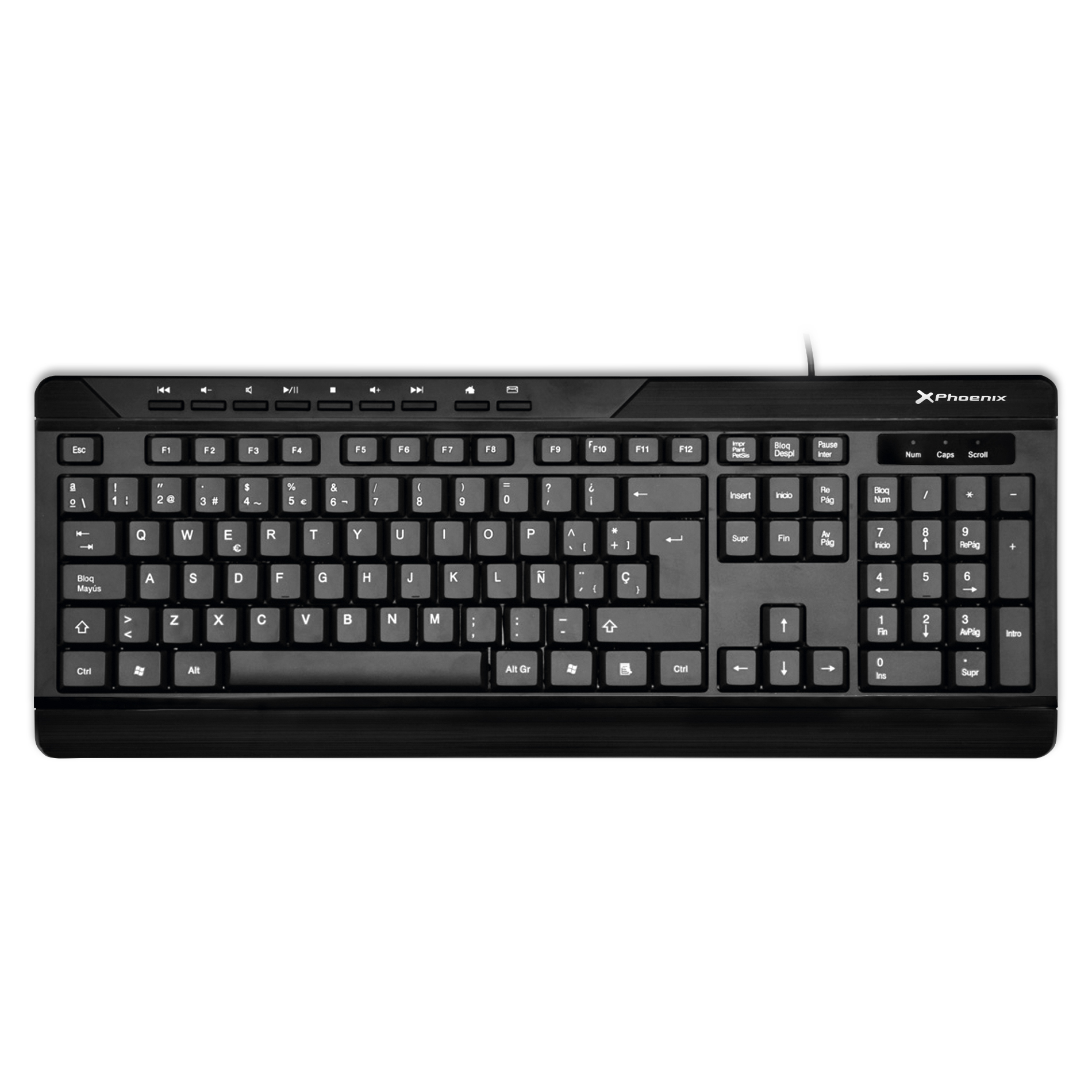 Teclado qwerty español multimedia  phoenix phkeylight con cable usb