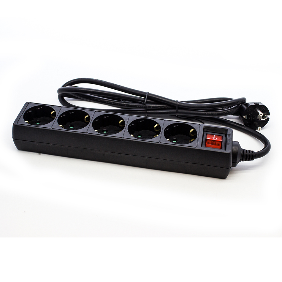 Regleta phoenix phpowerstrip5 5 tomas enchufe europeo tipo schuko - cable 1.8 metros - interruptor - ip20  - toma de tierra - proteccion - negro