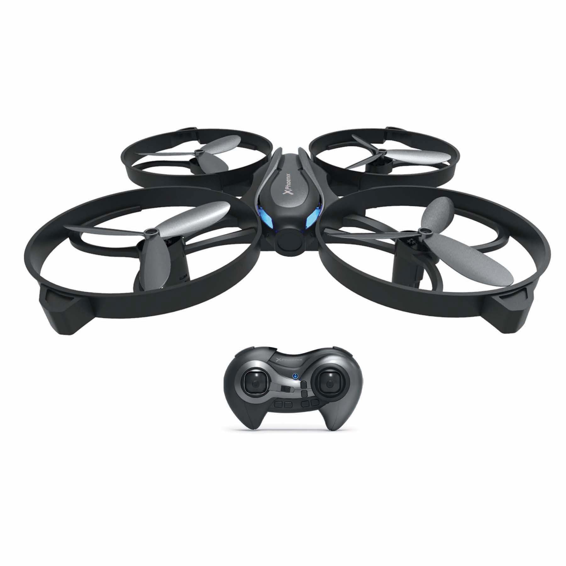 Drone cuadricoptero phoenix phquadcopters 6 ejes - radio control - estabilizador altura hovering - sin cabeza - auto despegue y aterrizaje - vuelta a casa one key return - modo flip 3d - 3 velocidades negro gris