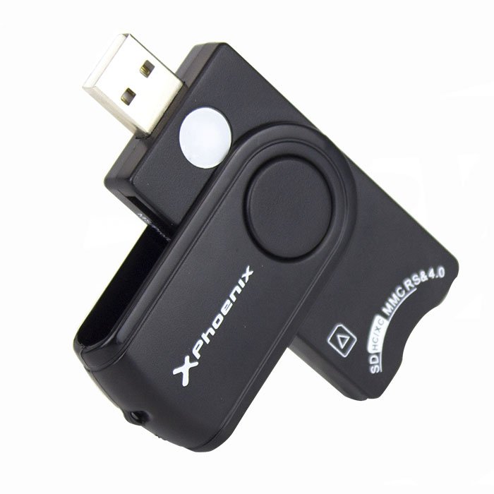 Lector tarjetas memoria externo compacto phoenix phsmartcardreader usb - tarjeta inteligentes con chip - dni - tarjeta sanitaria -  sd - micro sd - mni sd - mmc - sim card negro