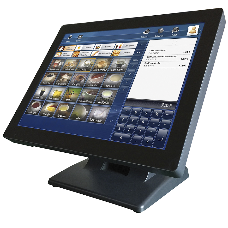 Tpv barebone monitor 15´´ tactil oem phtouchpos15 intel celeron 1037u 1.8ghz  incluye ram 2gb  ddr3 - l  - hdd - ssd) -  15´´ 1024x768  - 1xvga 2xps2 4xusb 1xrj45 1xserie 1xrj11 angulo 90º negro