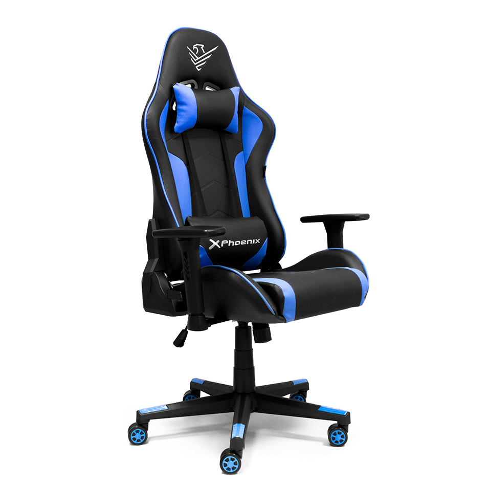Silla gaming phoenix xthrone ajustable altura y bloqueo - reposabrazos regulables y antideslizamiento - cojin lumbar y cervical - respaldo  adjustable 15º - giro 360º ruedas nylon  - azul