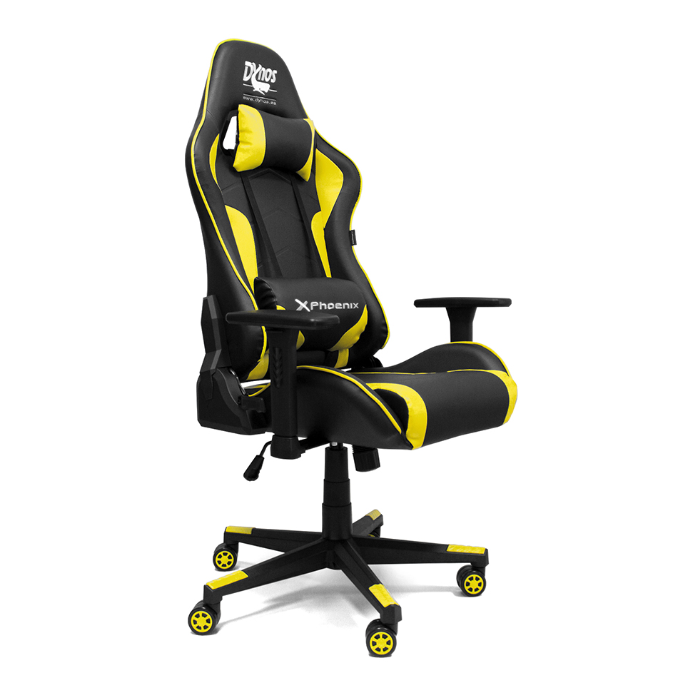 Silla gaming phoenix xthrone ajustable altura y bloqueo - reposabrazos regulables y antideslizamiento - cojin lumbar y cervical - respaldo  adjustable 15º - giro 360º ruedas nylon  - amarilla dynos