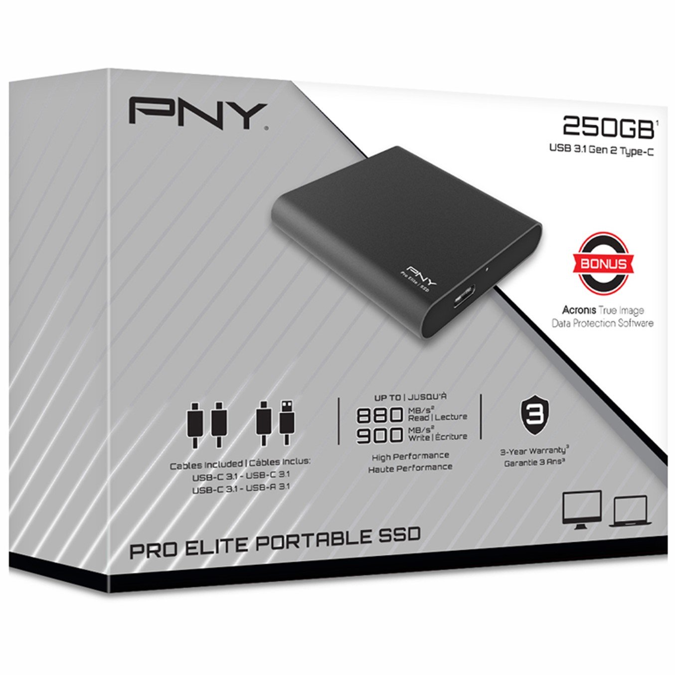 Disco duro externo solido hdd ssd pny pro elite cs2060 250gb usb type - c 3.1 gen 2
