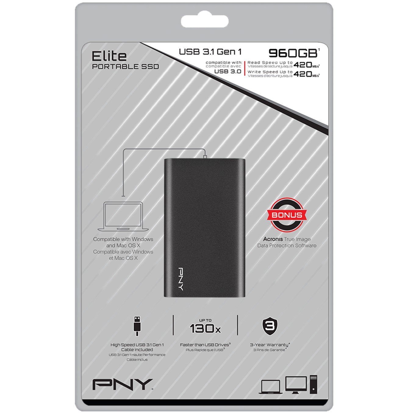 Disco duro externo solido hdd ssd pny cs1050 960gb usb 3.1 negro