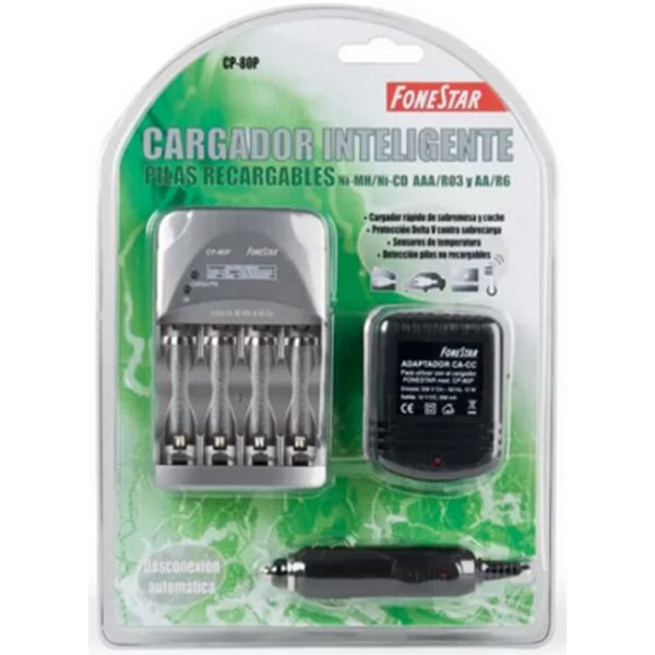 Cargador de pilas recargables fonestar cp - 80p ni - mh  4 pilas r03 - aaa o 4 pilas r6 - aa