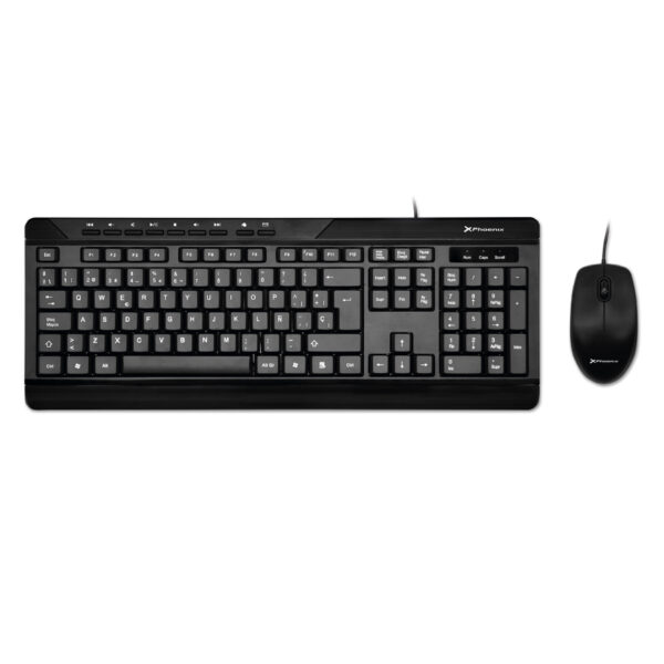 Combo teclado qwerty español multimedia phoenix phcombokeymedia+ con cable + raton mouse optico cable usb phoenix